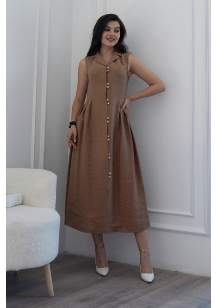 Yakalı Uzun Biritli Elbise 50325