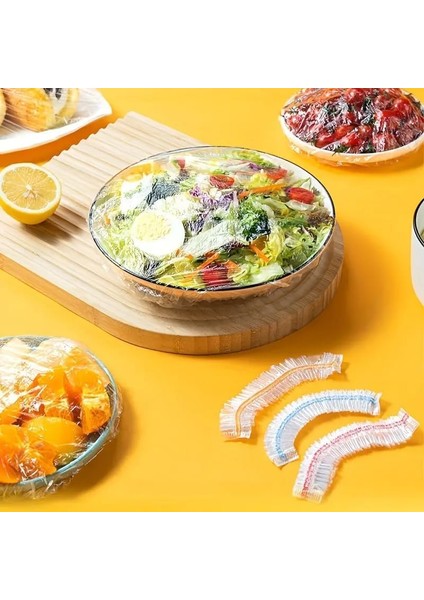 Streç Gıda Saklama Kapağı, 100'LÜ Paket, Kase Tabak Bardak Uyumlu, Şeffaf