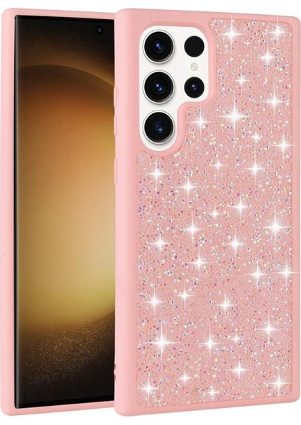 Galaxy Uyumlu S22 Ultra Kılıf Parlak Taşlı Tasarım Zore Pırlanta Kapak-Pembe