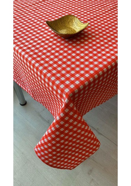 Masa Örtüsü Pötikare Desenli Duck Keten 150 x 180 cm (Kırmızı)