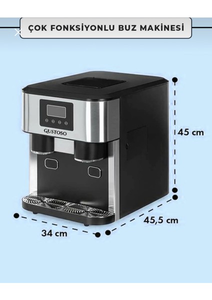 Buz Yapıcı - Crush Ice & Küp Buz & Soğuk Su Hazneli 3in1 Lcd Dokunmatik Ekranlı Akıllı Inox Buz Makinesi – Slt01 (Su Arıtma Sistemi Destekli)