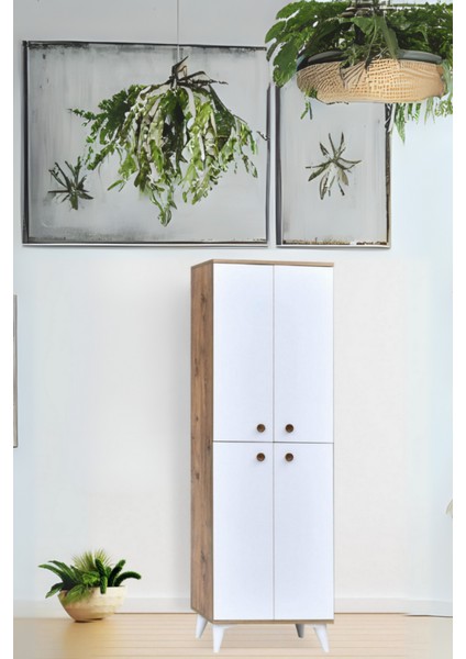 İnci Portmanto Dolabı Atlantik Çam Beyaz 4 Kapaklı Raflı Çok Amaçlı Ayakkabılık 60x37x195 Cm