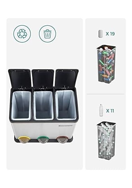 Çöp Kutusu Çöp Kutusu Iç Kova ile 45 Litre 3 x 15L Muelltrennsysteme Pedallı Kova Paslanmaz Çelik LTB45L fiyatları