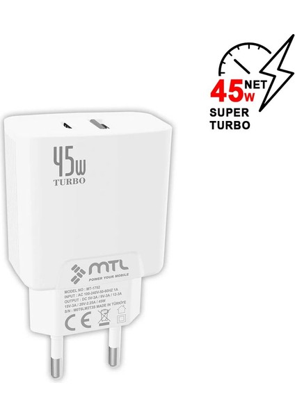 Oppo A5 5g Uyumlu Süper Hızlı Pd Type-C To Type-C ve 45W Şarj Seti MT-A1752 fiyatları