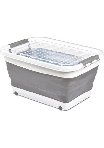 Home Katlanabilir Şeffaf Kapaklı Saklama Kabı - Tekerlekli Büyük Hacimli Oyuncak Kutusu, Çamaşır Sepeti ve Organizer - Plastik Kapaklı Düzenleyici Kutu, Ev ve Ofis Için Çok Amaçlı (45 Litre) fiyatları
