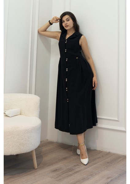 Yakalı Uzun Biritli Elbise 50325