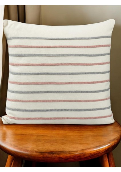 Bohem Tarzı Keten-Pamuklu Çizgi Desenli 45X45 Kırlent Kılıfı
