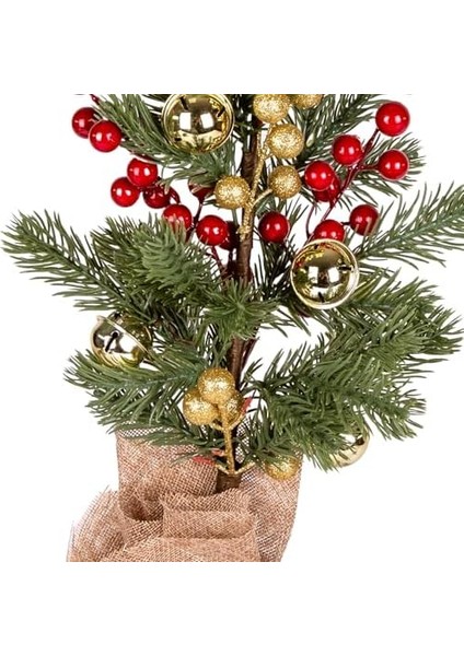 Yılbaşı Süsü Masa Çamı Yılbaşı Çıngıraklı Gold Berryli Kırmızı-Gold 14X38 Cm. fiyatları