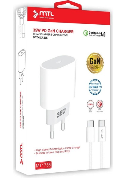 Honor X9C Smart Uyumlu Type-C To Type-C Girişli 35W Şarj Seti MT-A1735