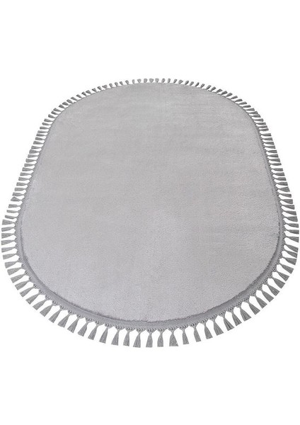 Vn Comfort Oval Ponpon Saçaklı Peluş Halı Gri modelleri