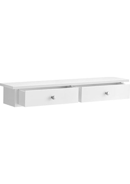 Duvar Rafı, 2 Çekmeceli Asma Raf, Parlak Yüzey, 15 Kg'a Kadar Taşıma Kapasitesi, 65 x 15 x 10 Cm, Koridor, Oturma Odası ve Mutfak, LWS65WT, Ahşap modelleri