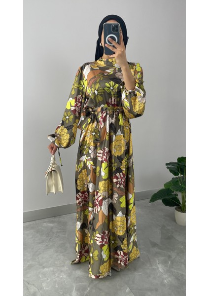 Çiçek Desenli Saten Tesettür Elbise fiyatları