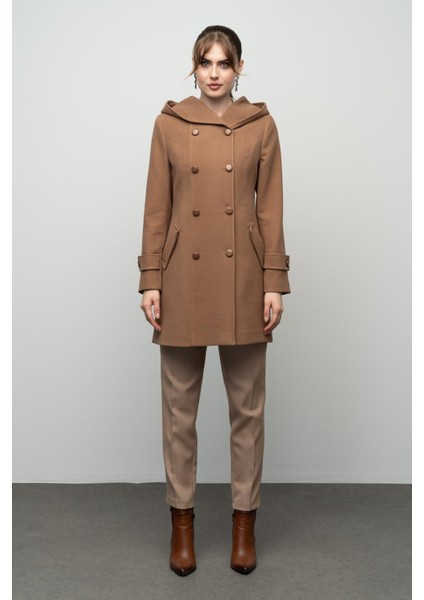 Kapüşonlu Kruvaze Kaban Taba 3997 fiyatları