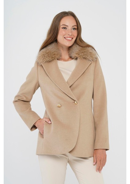 Çıkabilir Kürklü Kruvaze Kısa Kaşmir Kaban A.kamel 3824-TK