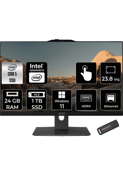 Modern AM242TP Intel Core 5 120U 24GB Ddr5 1TB SSD 23.8" Fhd W11H Touch All In One Bilgisayar & Per4 USB Bellek 1M1677XTRP353