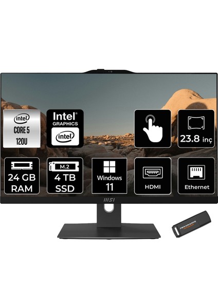 Modern AM242TP Intel Core 5 120U 24GB Ddr5 4TB SSD 23.8" Fhd W11H Touch All In One Bilgisayar & Per4 USB Bellek 1M1677XTRP355
