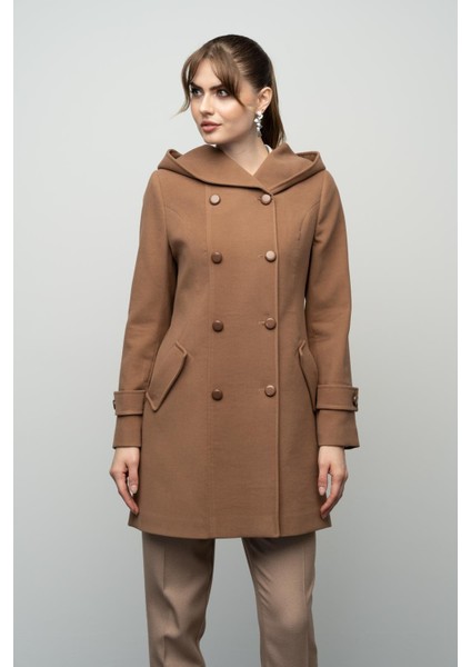 Kapüşonlu Kruvaze Kaban Taba 3997 modelleri