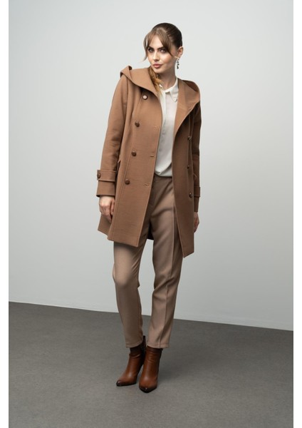 Kapüşonlu Kruvaze Kaban Taba 3997 fırsatları