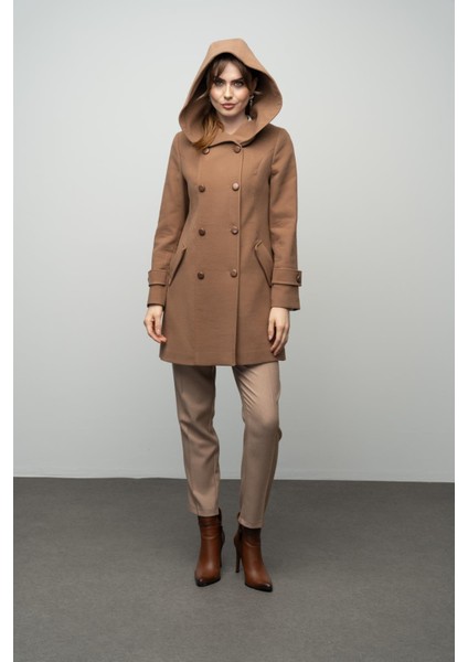 Kapüşonlu Kruvaze Kaban Taba 3997 indirimleri