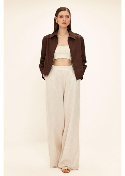 Fermuarlı Kısa Gabardin Ceket Kahve 8260 modelleri