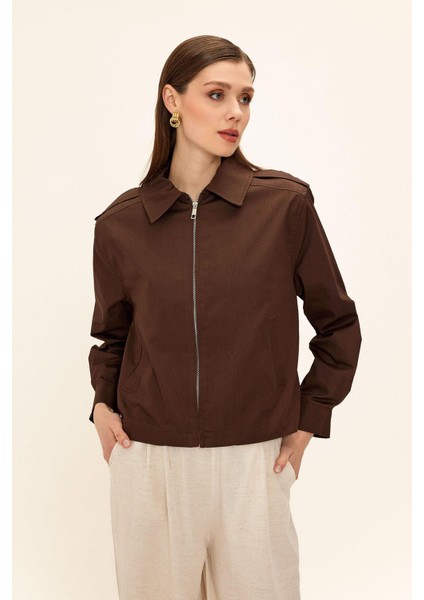 Fermuarlı Kısa Gabardin Ceket Kahve 8260 fırsatları