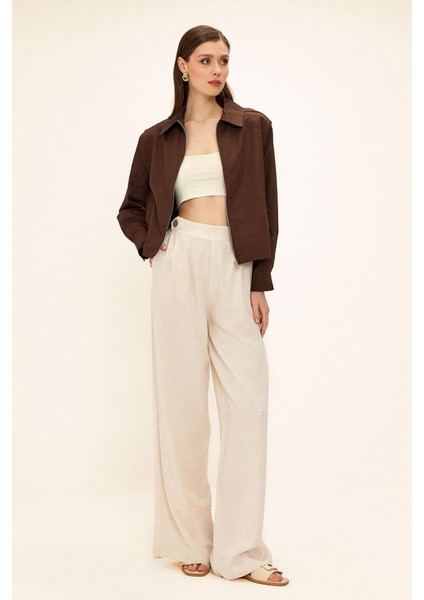 Fermuarlı Kısa Gabardin Ceket Kahve 8260 indirimleri