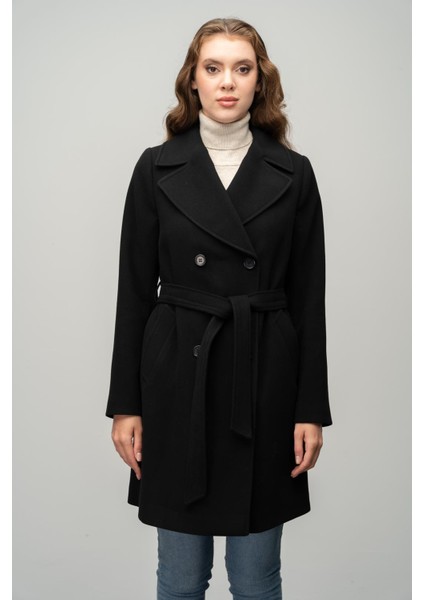 Kruvaze Belden Bağlamalı Kaban Siyah 3058 modelleri