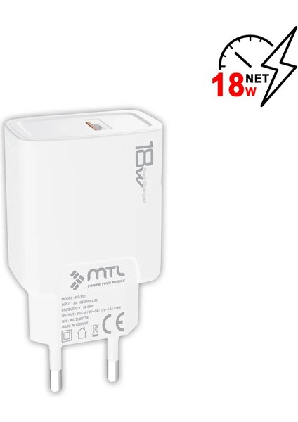 3 Amper 18W Type-C USB Hızlı Ev Tipi Şarj Seti MT-A1312 fiyatları
