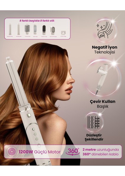 Aria 8 In 1 İyon Özellikli Saç Kurutma ve Şekillendirme seti - Champagne
