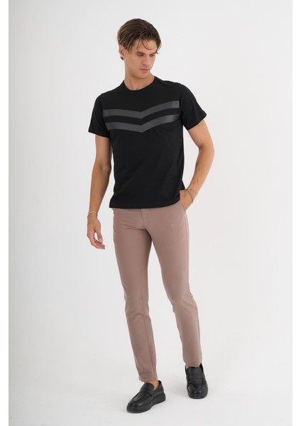 Erkek Siyah Baskılı %100 Pamuklu Standart Kalıp T-Shirt fiyatları