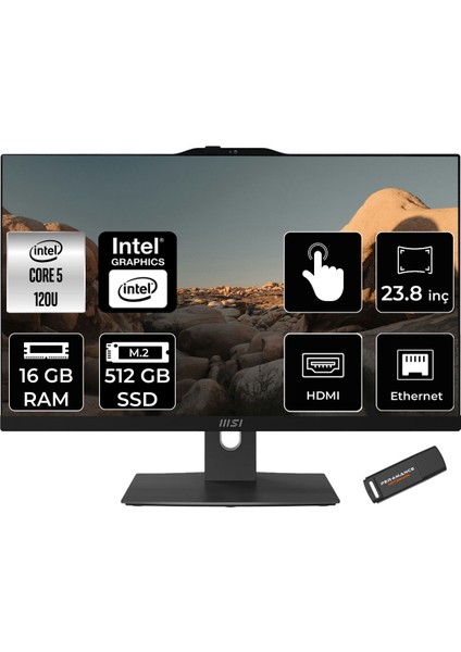 Modern AM242TP Intel Core 5 120U 16GB Ddr5 512GB SSD 23.8" Fhd Fdos Touch All In One Bilgisayar & Per4 USB Bellek 1M1677XTRP307