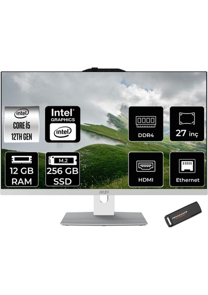 Msı Modern AM272P Intel Core I5 1235U 12GB 256GB SSD 27" Fhd Freedos All In One Bilgisayar & Per4 USB Bellek 12M1201TRP306