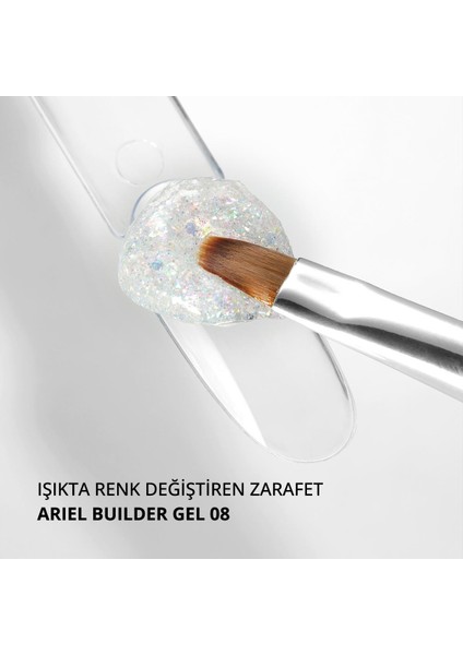 Ariel Builder Gel, Nail Art Için Protez Tırnak Jeli No.08, Şeffaf Holografik Yeşil Lila Simli, 10 gr modelleri