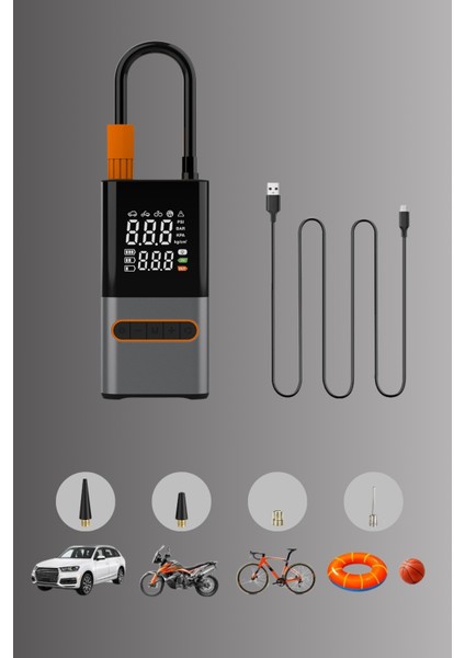 Şarjlı Hava Kompresörü 4000 Mah 4ın1 Şarjlı+Araç Taşınabilir Araç Lastik Top Şişirme Pompası Oto modelleri
