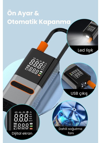 Şarjlı Hava Kompresörü 4000 Mah 4ın1 Şarjlı+Araç Taşınabilir Araç Lastik Top Şişirme Pompası Oto fırsatları