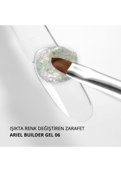 Ariel Builder Gel, Nail Art Için Protez Tırnak Jeli No.06, Şeffaf Holografik Pembe Lila Simli, 10 gr modelleri