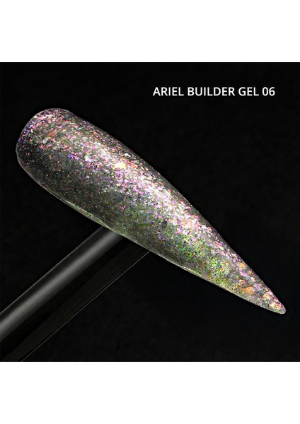 Ariel Builder Gel, Nail Art Için Protez Tırnak Jeli No.06, Şeffaf Holografik Pembe Lila Simli, 10 gr indirimleri