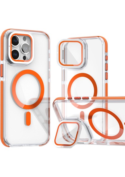 iPhone 15 Pro Max Manyetik Kılıf Tpu Akrilik Şeffaf Telefon Arka Kapağı Lens Koruyucu Ayaklı (Yurt Dışından)