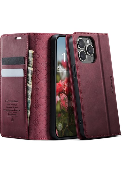 iPhone 15 Pro Rfıd Engelleme Cüzdan Standı Dana Dokulu Deri Telefon Kılıfı (Yurt Dışından)