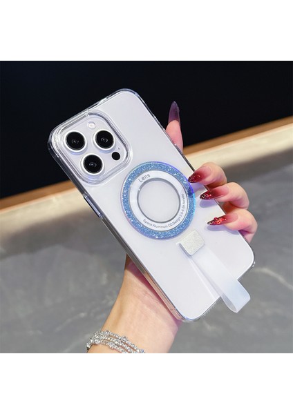 iPhone 15 Pro Max Manyetik Kılıf Lazer Parıltılı Şeffaf Pc Telefon Kılıfı ve Elde Taşınabilen Askı (Yurt Dışından)