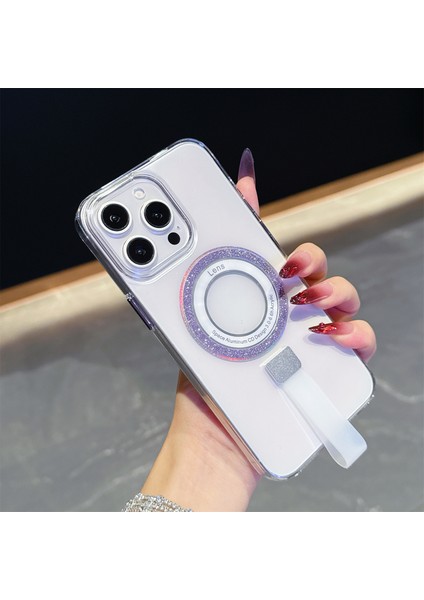 iPhone 15 Pro Max Manyetik Kılıf Lazer Parıltılı Şeffaf Pc Telefon Kılıfı ve Elde Taşınabilen Askı (Yurt Dışından)