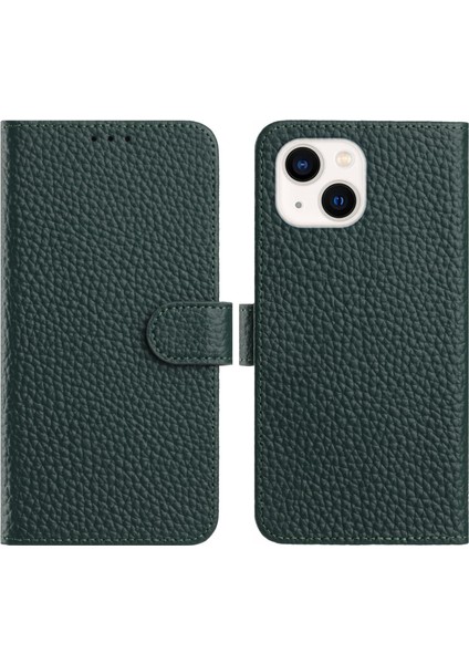 iPhone 15 Plus Cüzdan Standı Litchi Dokulu Inek Derisi Kapaklı Telefon Kılıfı (Yurt Dışından)