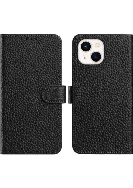 iPhone 15 Plus Cüzdan Standı Litchi Dokulu Inek Derisi Kapaklı Telefon Kılıfı (Yurt Dışından)