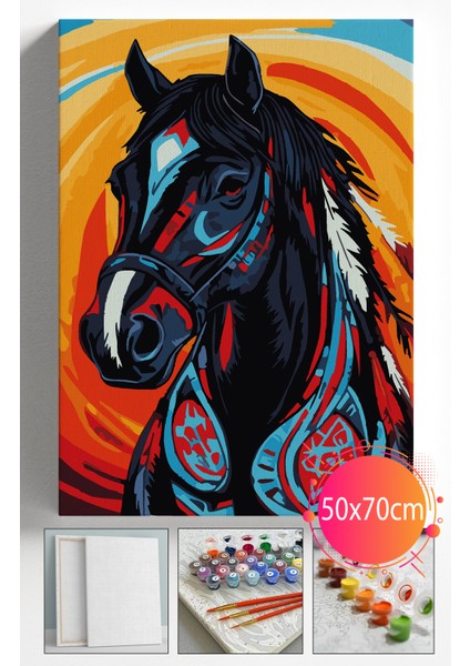 Sayılarla Boyama Seti Numaralı Tuval Fırça Boya Dahil Kasnaklı Set 50X70 cm - Desenli At