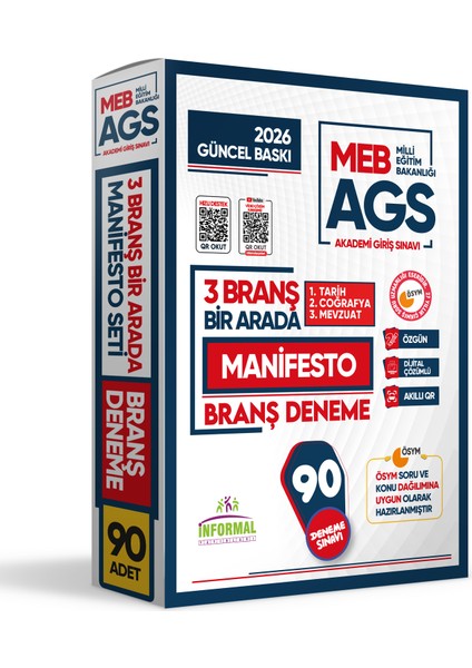 İNFORMAL YAYINLARI 2026 MEB AGS TARİH-COĞRAFYA-MEVZUAT Manifesto 90 Adet Branş Deneme (3x30) Fasikül SETİ Çözümlü fiyatları
