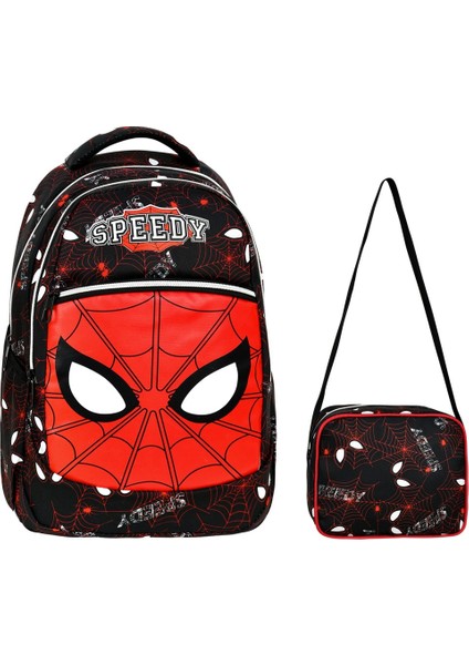 Örümcek Adam Maske Desenli Ilkokul Sırt Çantası + Beslenme Çantası (2316)