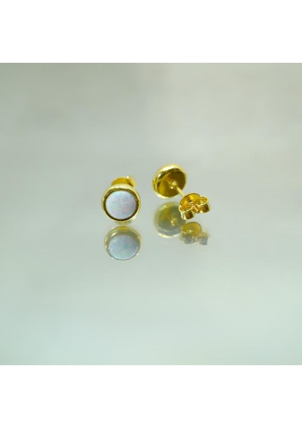 Gümüş Küpe - Kadın Yuvarlak Opal Taşlı 925 Ayar Gümüş Küpe modelleri