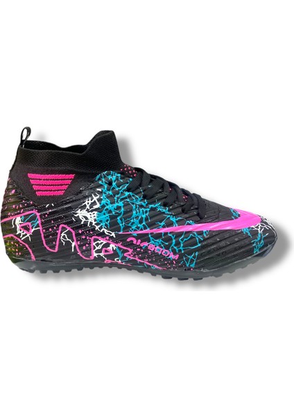 Çocuk Yeni Model Çoraplı Halısaha Ayakkabı Siyah Fuşya Desenli modelleri