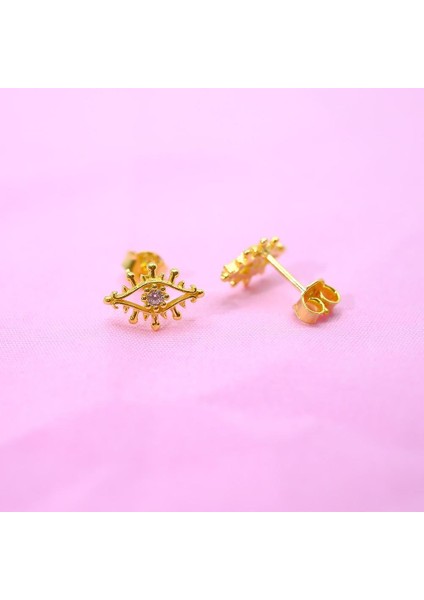 Gümüş Küpe - Kadın Minimal Zirkon Taşlı Göz Tasarım 925 Ayar Gümüş Küpe