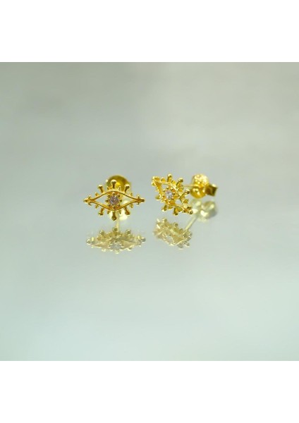 Gümüş Küpe - Kadın Minimal Zirkon Taşlı Göz Tasarım 925 Ayar Gümüş Küpe modelleri